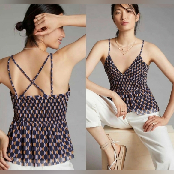 Anthropologie Tops - Anthropologie mesh v-neck ruffled tank top Size M
